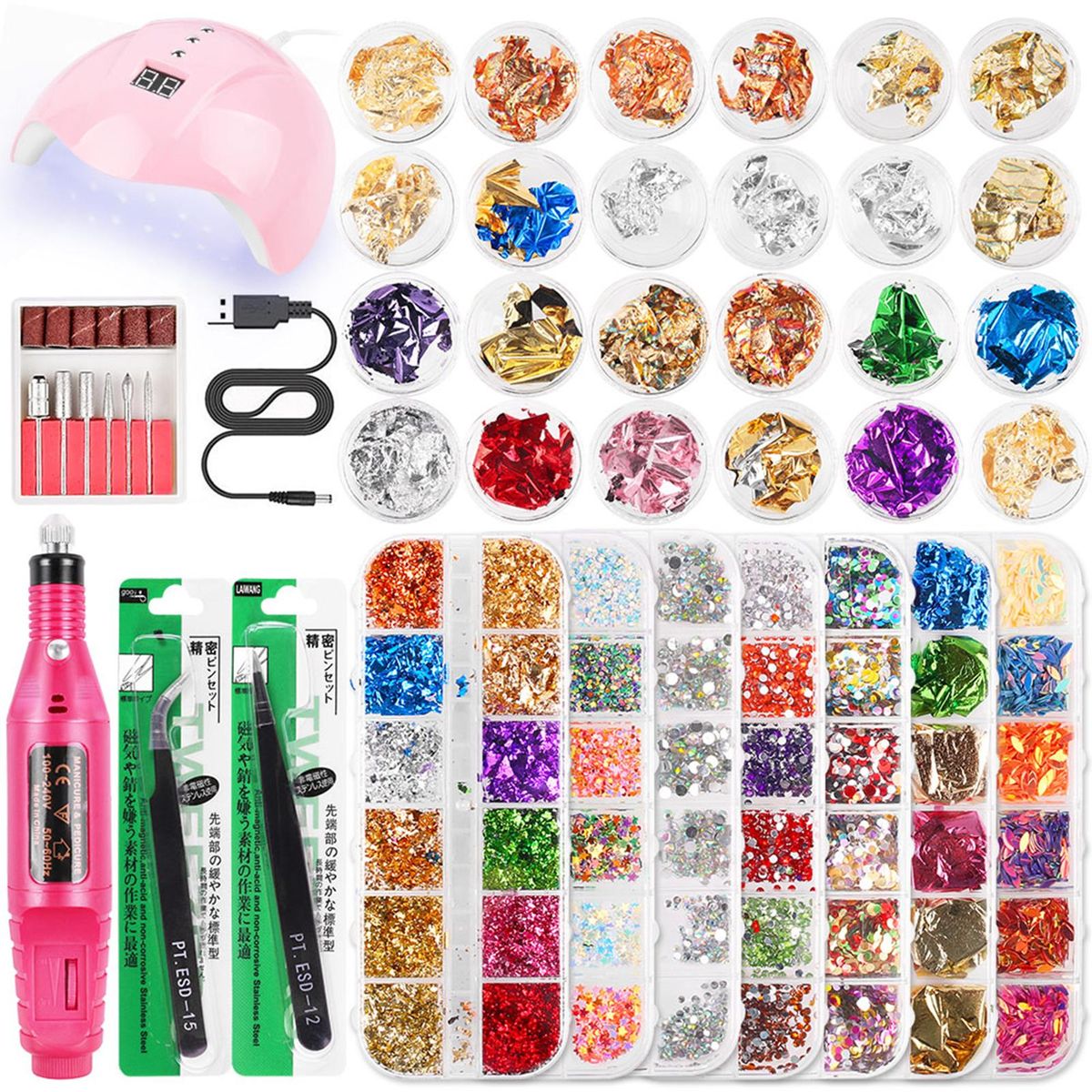 Nail Art Tools Set Nail Lamp Nail Drill Machine Foil Paper Diamond Ornament Manicure Salon Home DIY