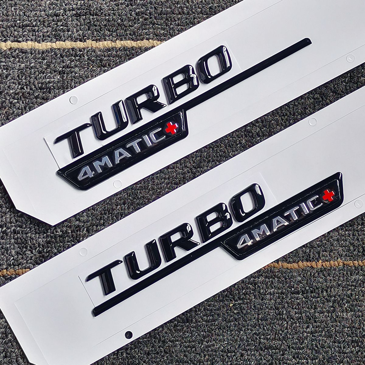 1 Pair Emblem For Mercedes Benz TURBO 4MATIC + Red Plus Car