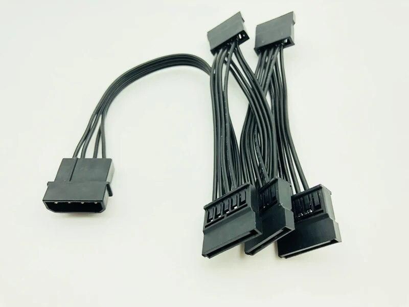 4Pin 18AWG Wire For Hard Drive IDE Molex to 5-Port 15Pin SATA Power Cable Adapter Cord Lead HDD SSD PC Computer Server for Miner