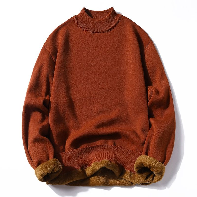 Winter Men's Fleece Turtleneck Sweater Men   Casual-Brown O-Neck