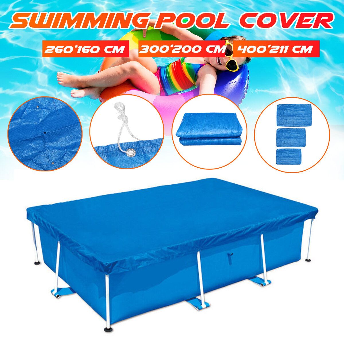 400/260/300cm Swimming Pool Cloth PE Tarpaulin Large Size Swimming Pool Rectangle Ground Cloth Dustproof Floor Cloth Mat For Outdoor Villa Garden Pool 400x211cm