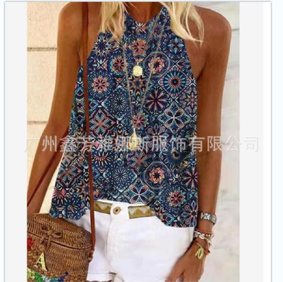 2021 Summer Women #39;s New Bohemian Print Loose Camisole