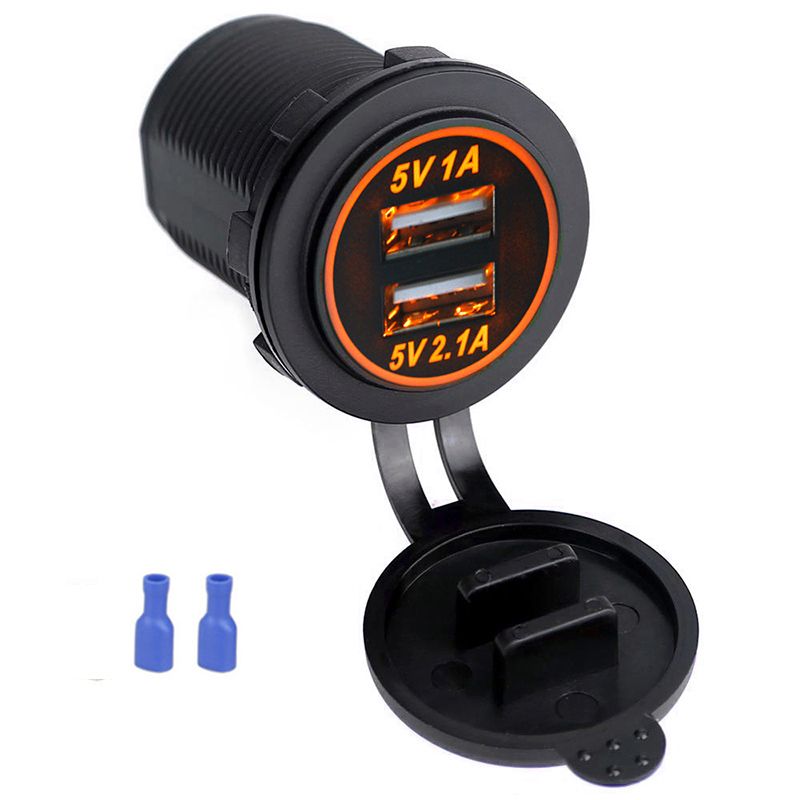 （Orange）Dual USB Charger Socket Adapter Waterproof Power Outlet 3.1A LED Digital Display For 12V/24V Car Boat Marine RV Motorcycle D5