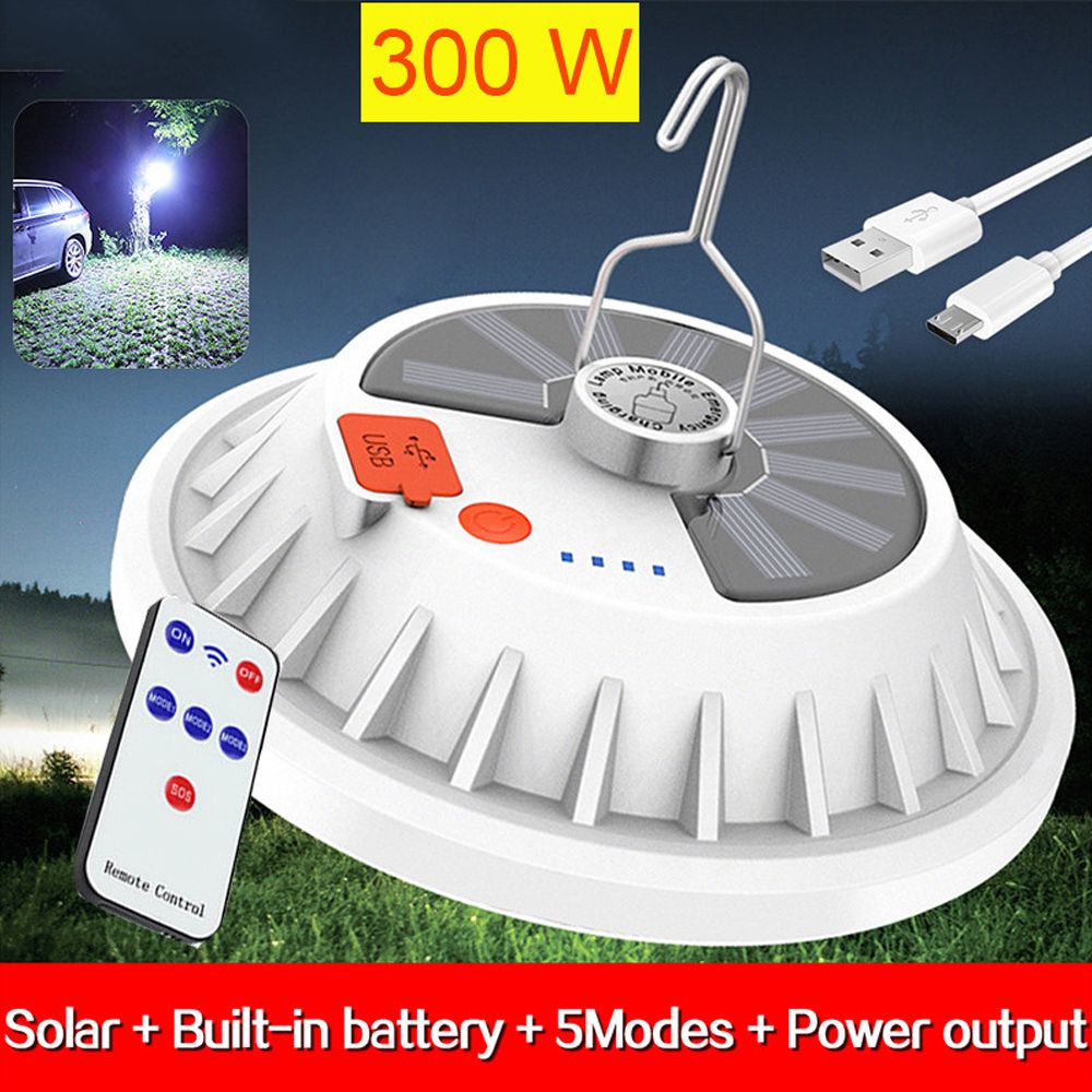 XMUND 2 In 1 300W Solar LED Camping Light Remote Control Tent Light Hang Fishing Night Light Emergency Work Lamp V6 Series - L