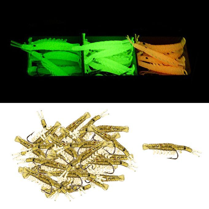 50Pcs Freshwater Saltwater Sea  Soft Shrimp  Hooks Bait Tan