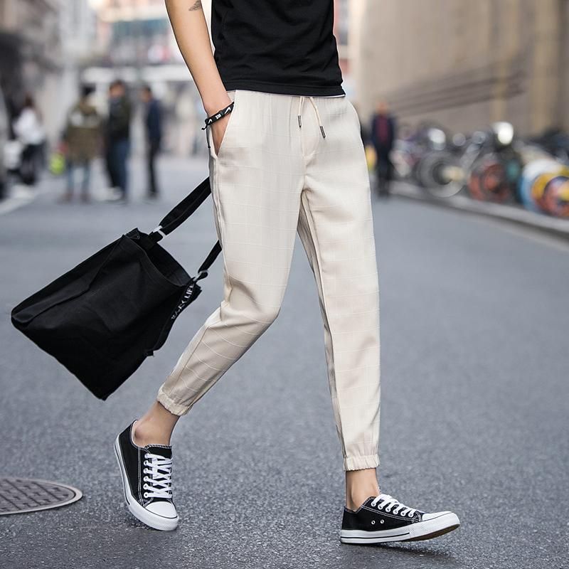 Linen Ankle Length Pure Plaid Cotton Pants Men Pants Jogger Hip Hop Pants Men Tracksuit Pants Streetwear Men's Pants S-5XL