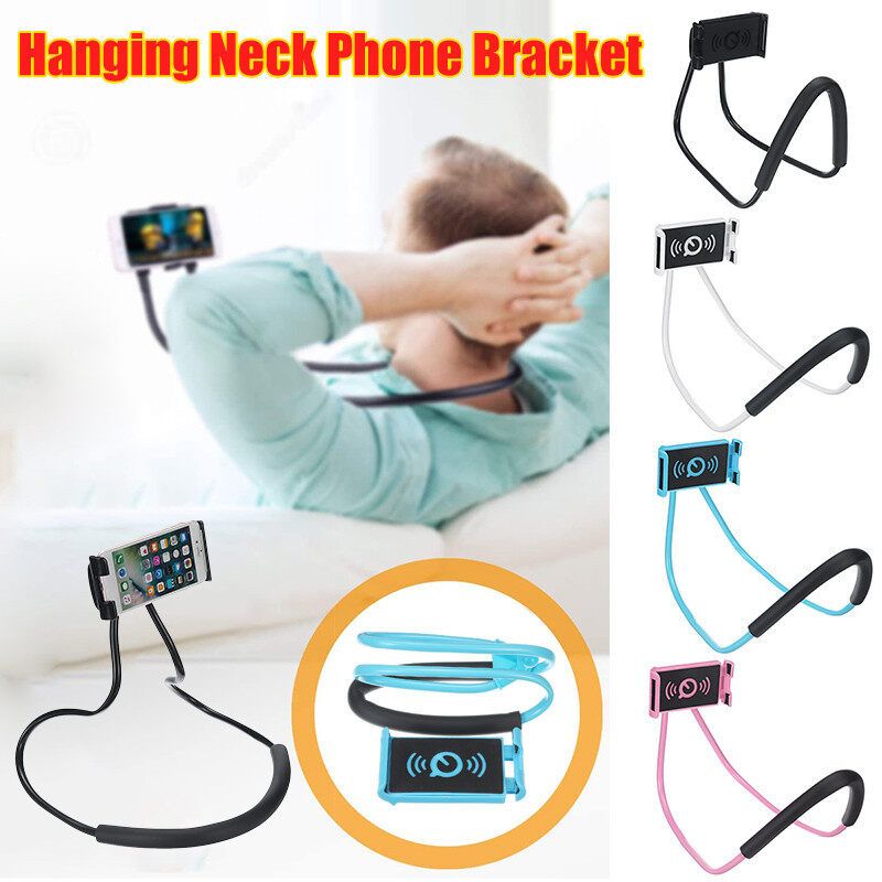 (Universal) 360° Flexible Neck Phone Holder Portable Lazy Hanging On Neck Smart Phone Bracket Holder Desktop Mount For Bike Bicycle Riding Cooking Pink
