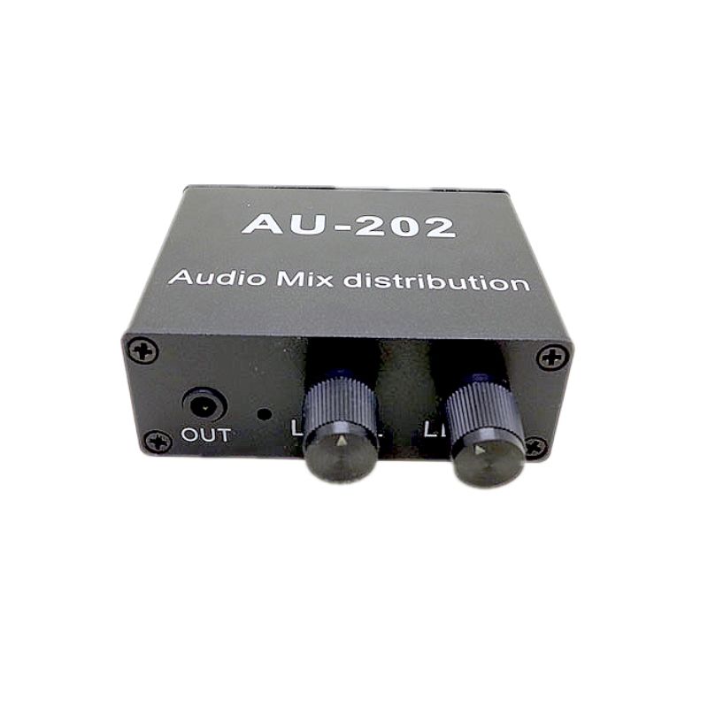 AU-202 2 Input 2 Output Stereo Mixer Audio Distributor For Headphone External Power AMP Volume Independent Control