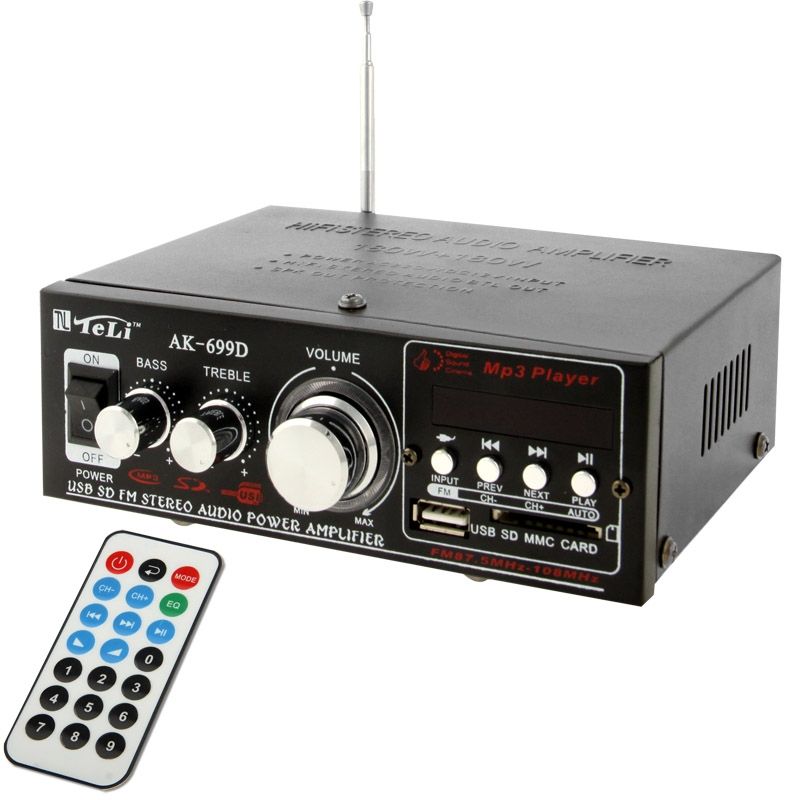 HiFi Stereo Audio MP3 Power Amplifier With Remote Control, Support FM USB SD MMC Card, Digital Player 180W + 180W (AK-699D)(Black)