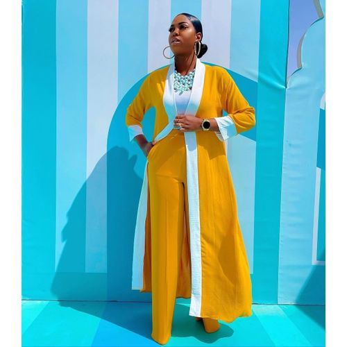 Mustard Yellow Two Piece Kimono And Trouser Set
