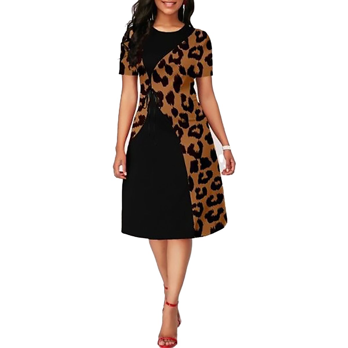 2023 Fashion Women's Leopard Dress Knee Length Dresses Casual For Work & Date Dresses LH022