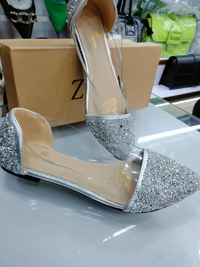 Glittering Transparent Latest Ladies Flat Shoes - Silver