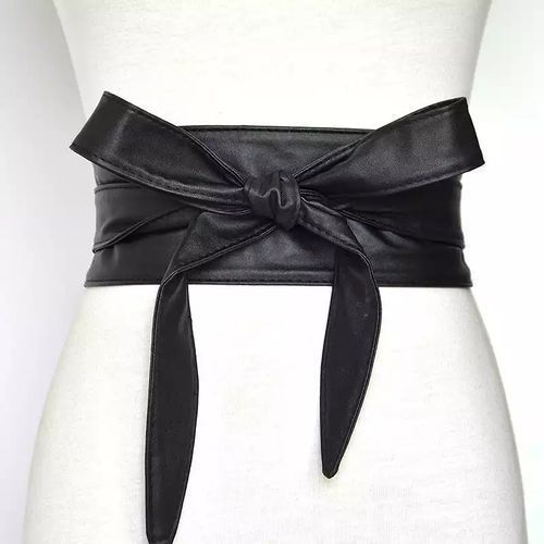 Ladies Classic Wide Leather Waist Belt- Black