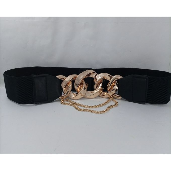 Classic Elastic Chain Design Waist Belt Black