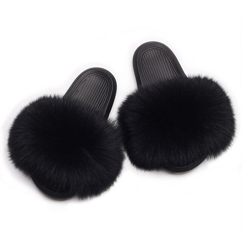 Fluffy Slippers Real Fox Fur Slides