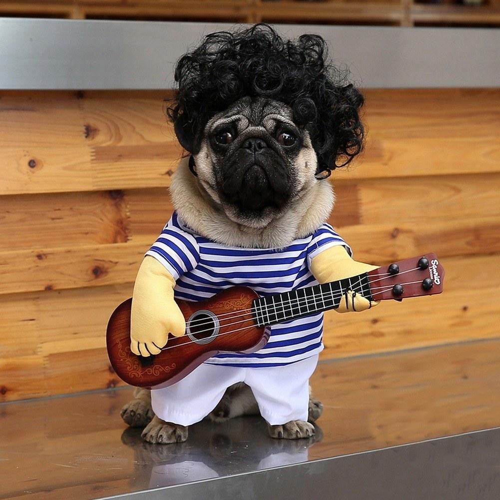 Pet dog guitarist Clothes funny guitar costume Bago play guitar cosplay clothes