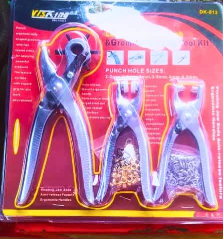 3in1 Leather Belt Hole Puncher+ Eyelet Plier +Snap Button Grommet Setter Tool Kit