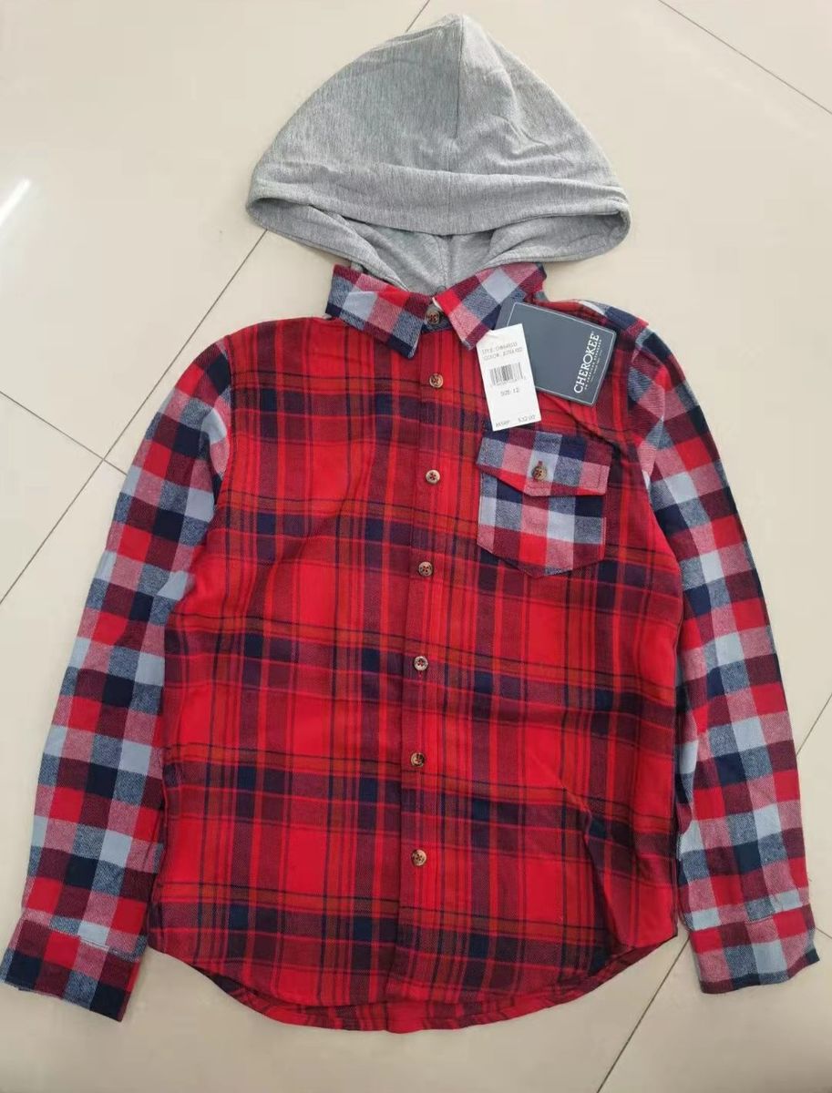 Boy's Plaid Hoodie Cotton Twill Shirt