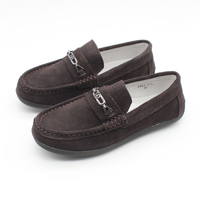 Children Boys Shoes Kids Loafers Suede Leather-Brown