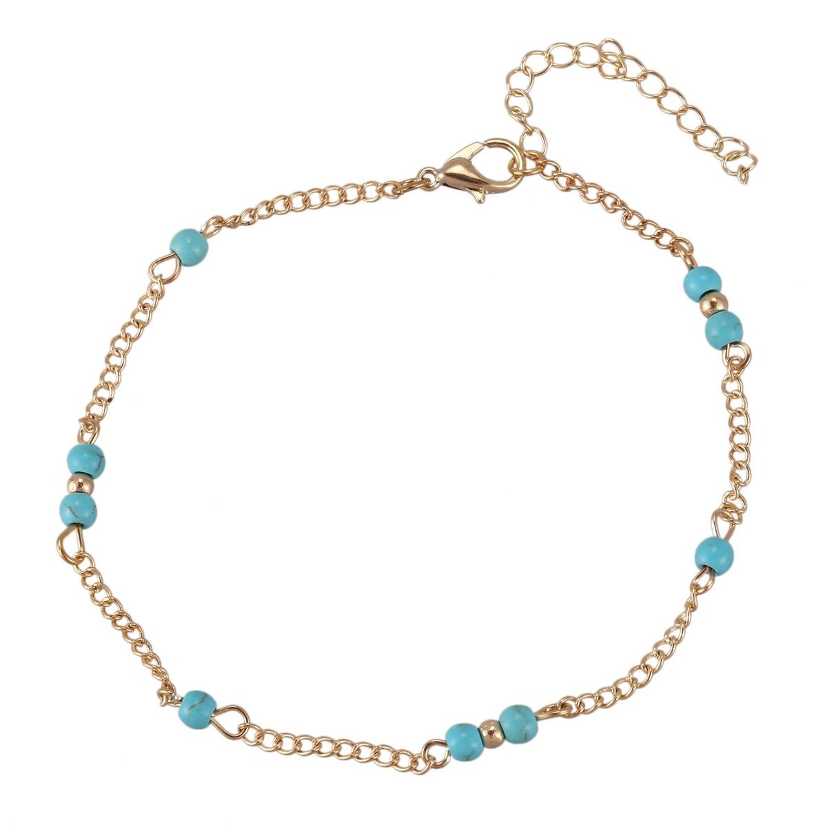 Manual Chain Female Gold Anklet Turquoise