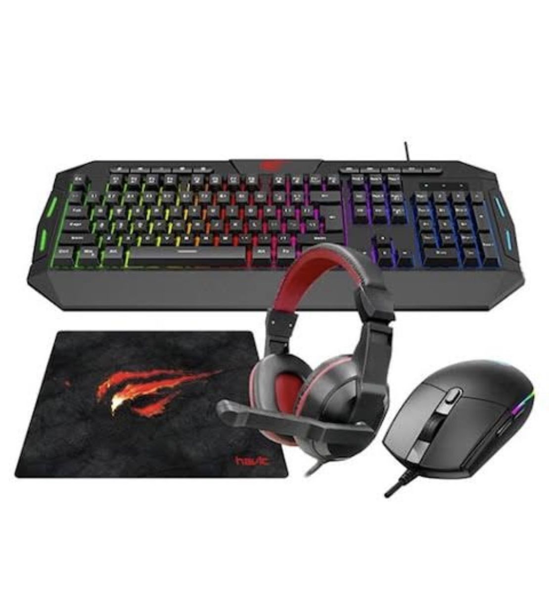 Gaming Keyboard Mouse Headset Mouse Pad Combo Set - 4-in-1