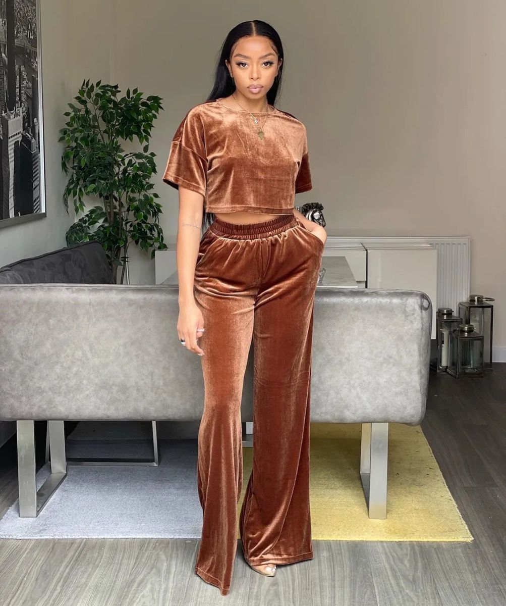 Brown Unique Velvet Two Piece