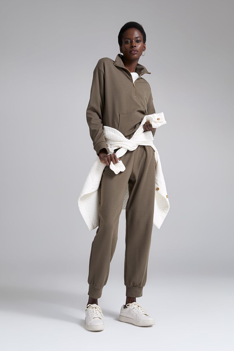 Woman Casual Jogger - Standart Fit Knitted Trousers - Khaki