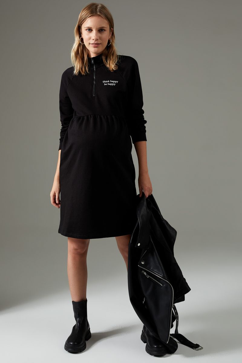 Woman - Regular Fit Long Sleeve Maternity Dress - Black