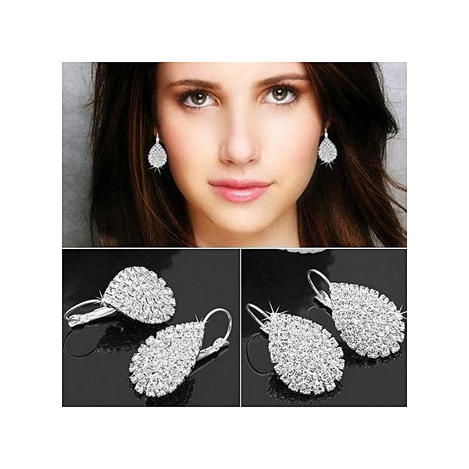 Women Shiny Waterdrop Rhinestone Claw Hook Stud Earrings