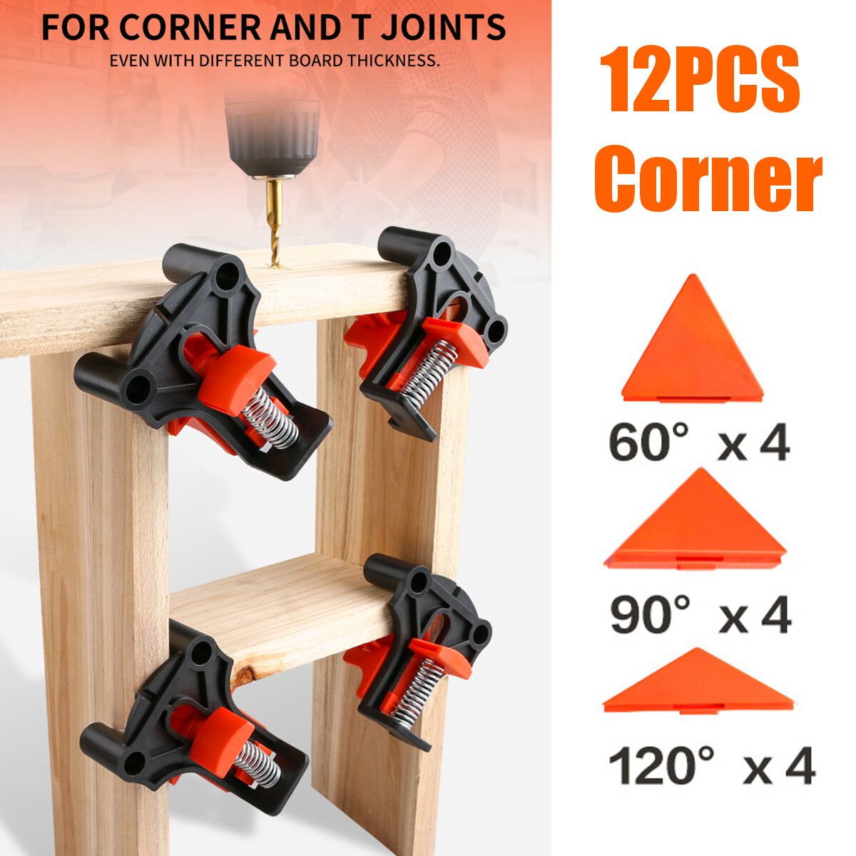 12PCS Corner Clamps Clip Tools Frame Woodworking Tool Set 60/90/120 Degree