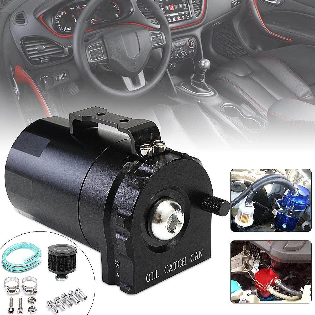Engine Aluminum Oil Catch Can Reservoir Breather Tank Cylinder Filter Baffled