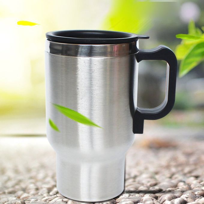 12 V Steel Thermos Heating  Up  Ar Auto Adapter Heated Kettle Travel  0ml-silver