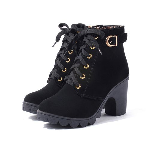 Women Fashion Casual Shoes High Heel Boots-black