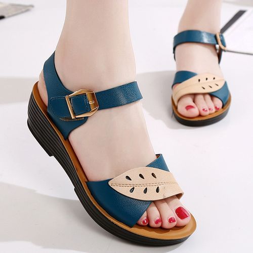 Women Shoes Comfortable Buckle Wedges Sandals -Blue