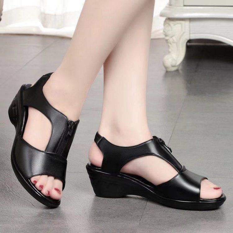 Ladies Wedge Sandals Ladies Slippers - Black
