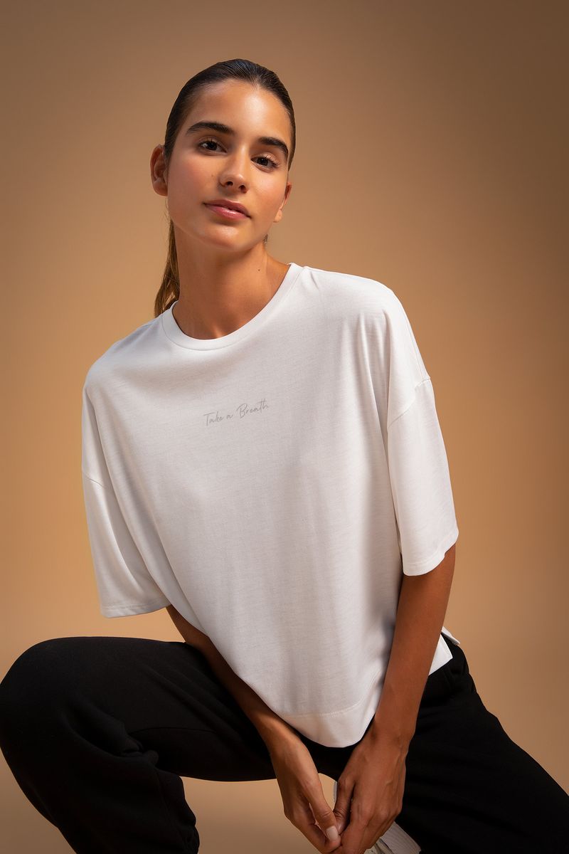 Woman Cover-Up Knitted T-Shirt-Ecru