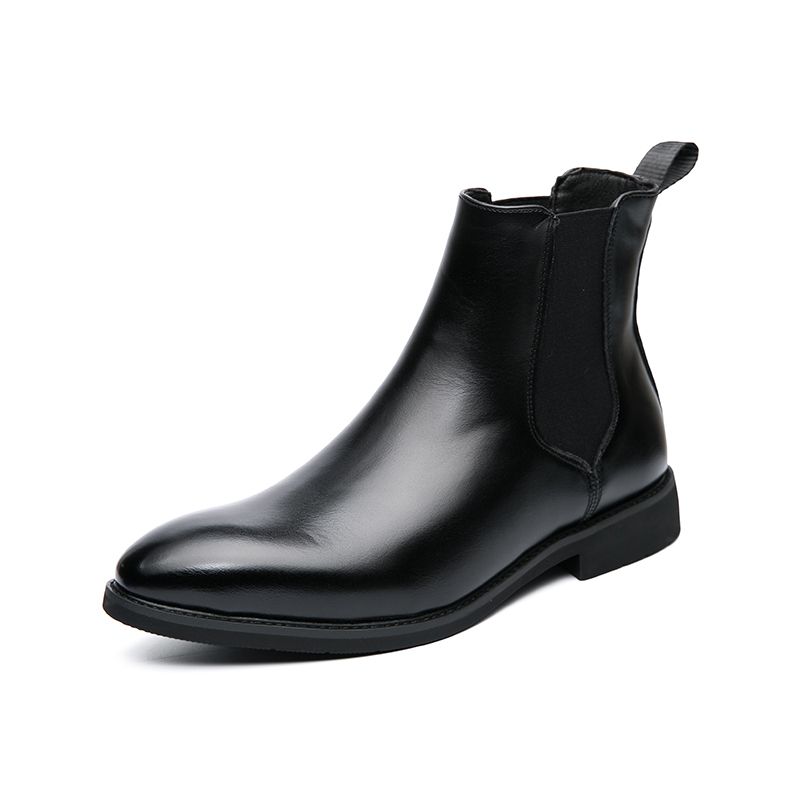 Men Leathe Boots Ankle Martin Chelsea Boots Pointed Black