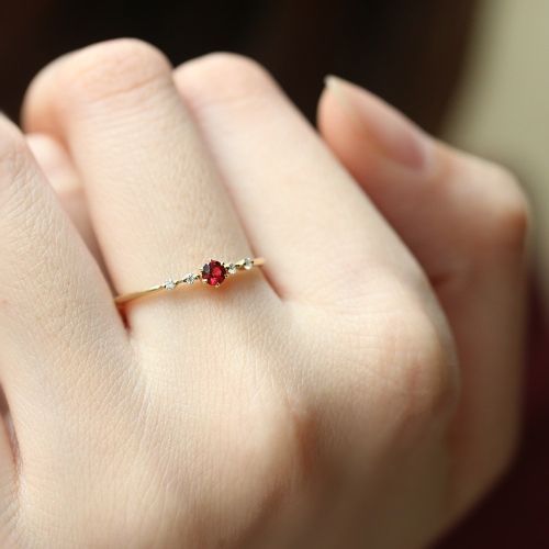 Gold Ruby Female Ring, Engagement Bridal Ring With Rhinestones