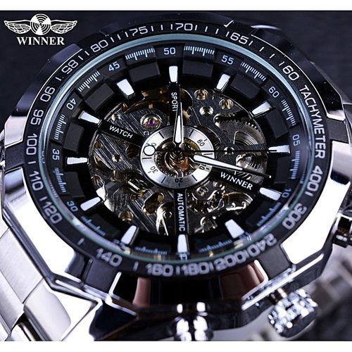 Winner GMT101 Sport Skeleton Stainless Steel Designer Men Watch Top Brand Luxury Automatic Casual Mechanical Watch Clock Men Wristwatch