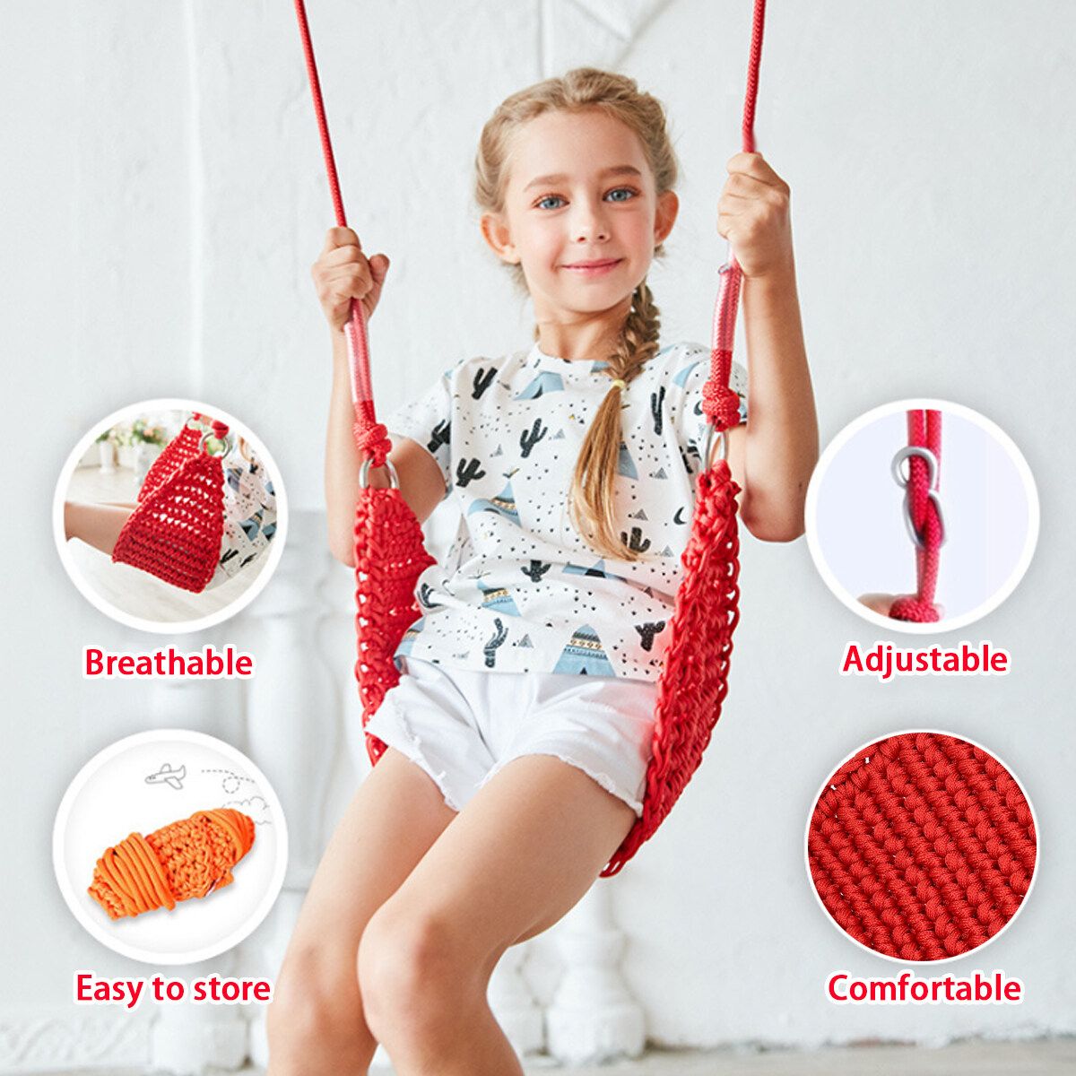 Swing Fitness Children Indoor And Outdoor Toys Outdoor Swing Net Rope Seat Baby Chair -- Type A / Type B Type A-Red