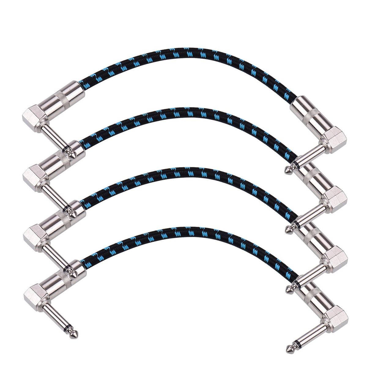 Ggiant AC-18-3 Guitar Pedal Patch Cables 6 Inch Length Coxial Cable Pure Copper   Shielding with 1/4 Inch Right Angle Connectors Effect Board Cables Cords Black and   Blue Tweed Woven Jacket 4 Packs