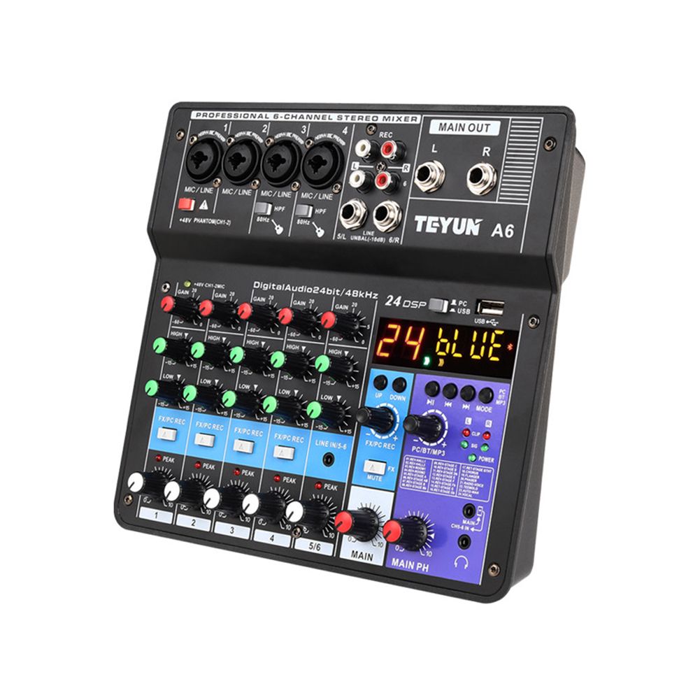 A6 6CH Protable Mini Mixer Audio Console With Sound Card