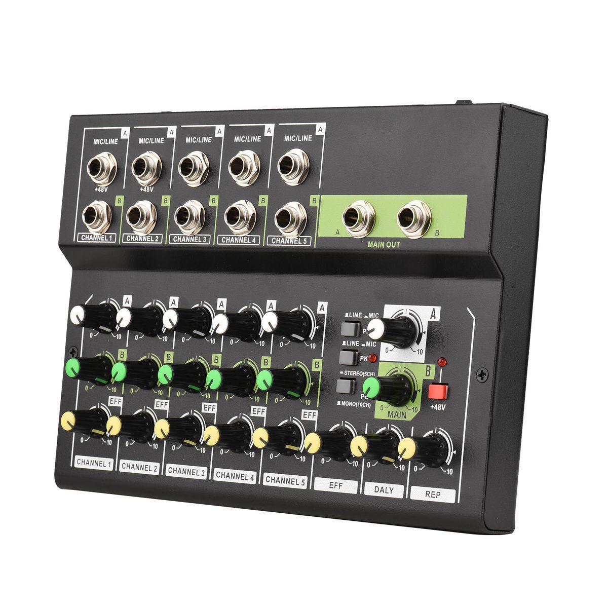 10-Channel Mixing Console Digital Audio Mixer Stereo Mic/Line Mixer with Reverb & 48V Phantom Power for Recording DJ Network Live Broadcast Karaoke