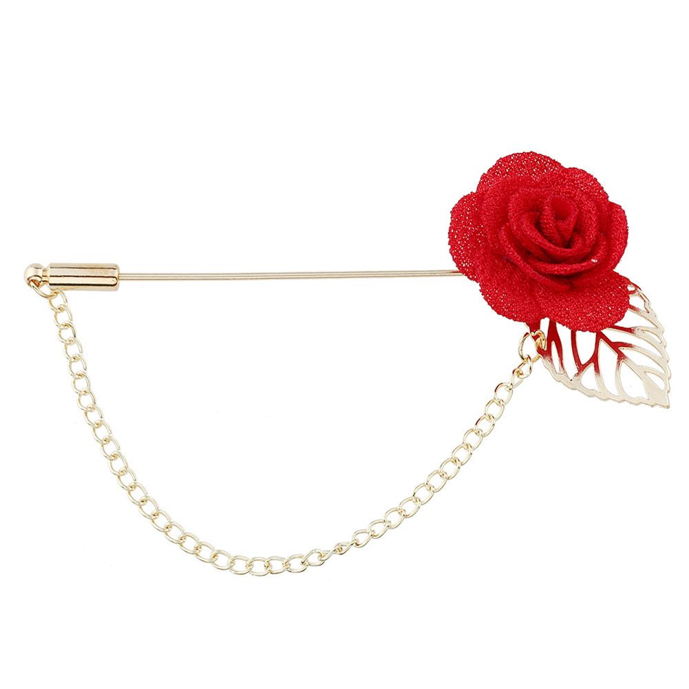 Women Men Leaf Flower Brooch Pin Suit Badge Decor Party-Red