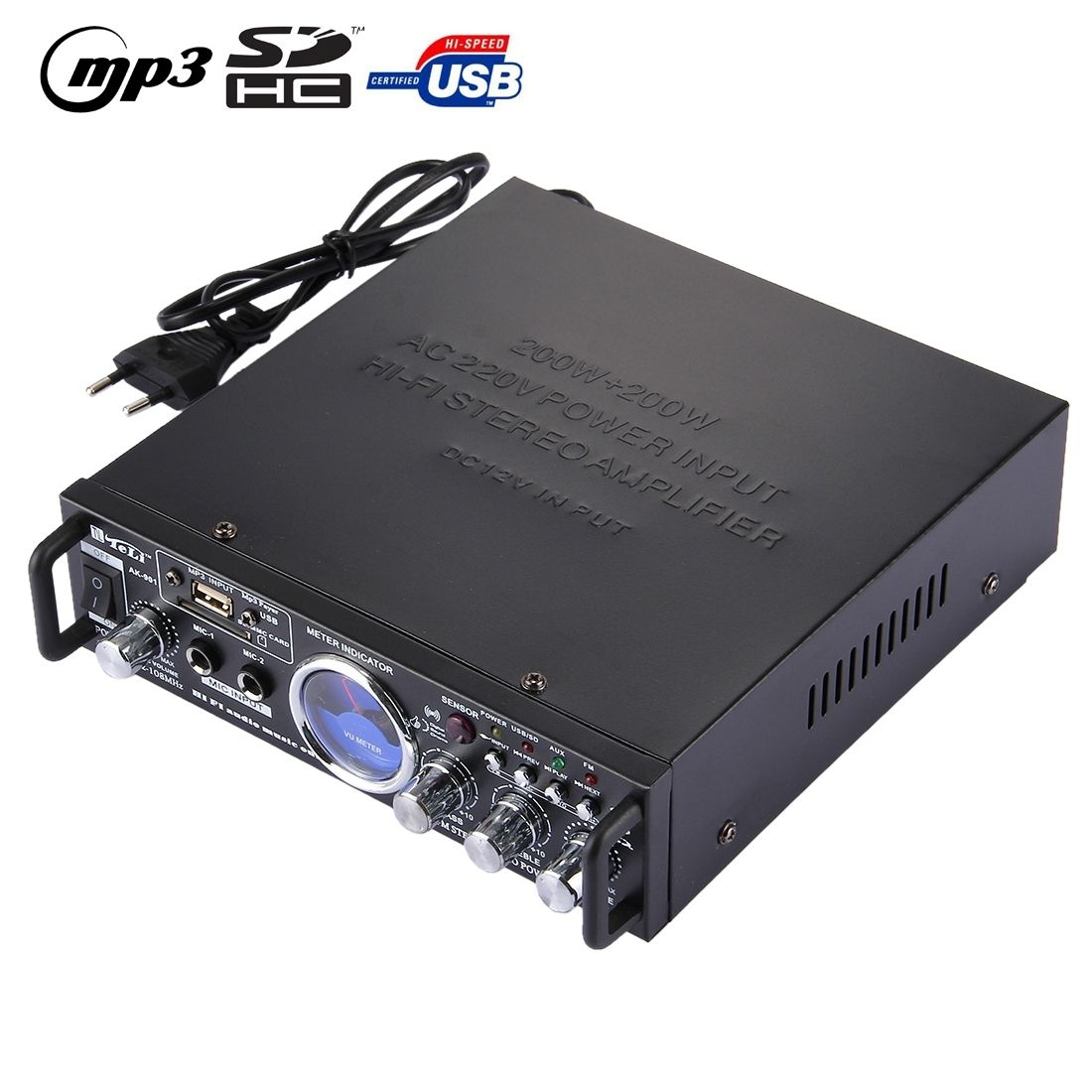 AK-901 Stereo Audio Karaoke Power Amplifier With Remote Control, Support SD Card / USB Flash Disk(Black)