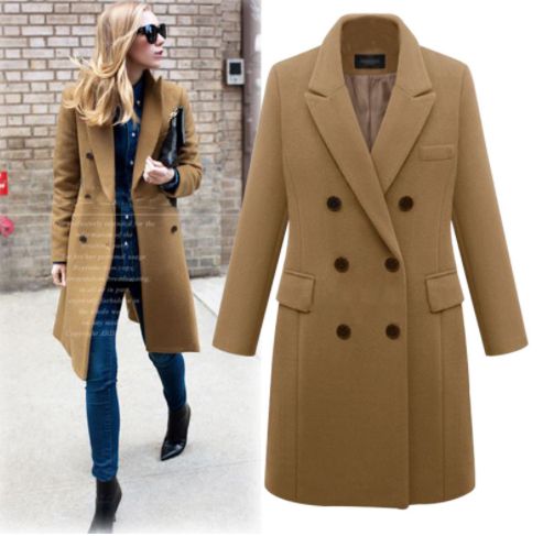 Womens Winter Lapel Wool Coat Trench Jacket Long Parka Overcoat Outwear