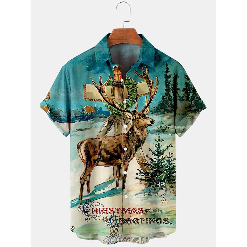 Men's Casual  Striped Color Printed Tops Shirts  Elk