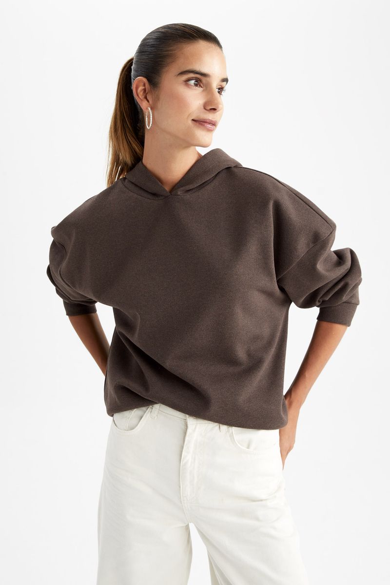 Woman Casual Regular Fit Knitted Sweatshirt - Brown