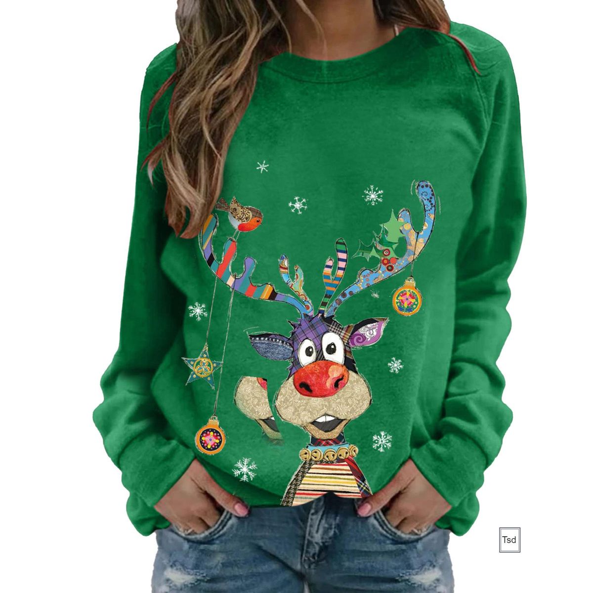Christmas Printed Sweatshirt Long Sleeve Round Neck