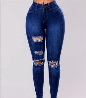 Ripped Ladies High Waist Skinny Jean- Blue